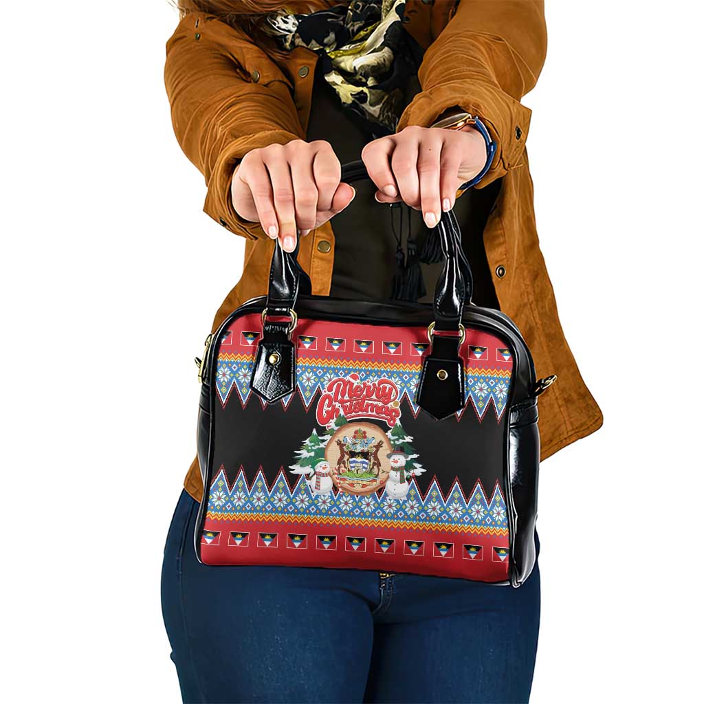 Antigua and Barbuda Christmas Shoulder Handbag Coat Of Arms With Snowman - Wonder Print Shop