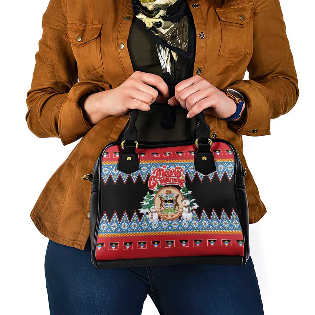 Antigua and Barbuda Christmas Shoulder Handbag Coat Of Arms With Snowman - Wonder Print Shop
