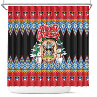 Antigua and Barbuda Christmas Shower Curtain Coat Of Arms With Snowman - Wonder Print Shop