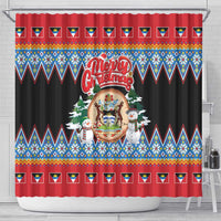Antigua and Barbuda Christmas Shower Curtain Coat Of Arms With Snowman - Wonder Print Shop