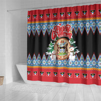 Antigua and Barbuda Christmas Shower Curtain Coat Of Arms With Snowman - Wonder Print Shop