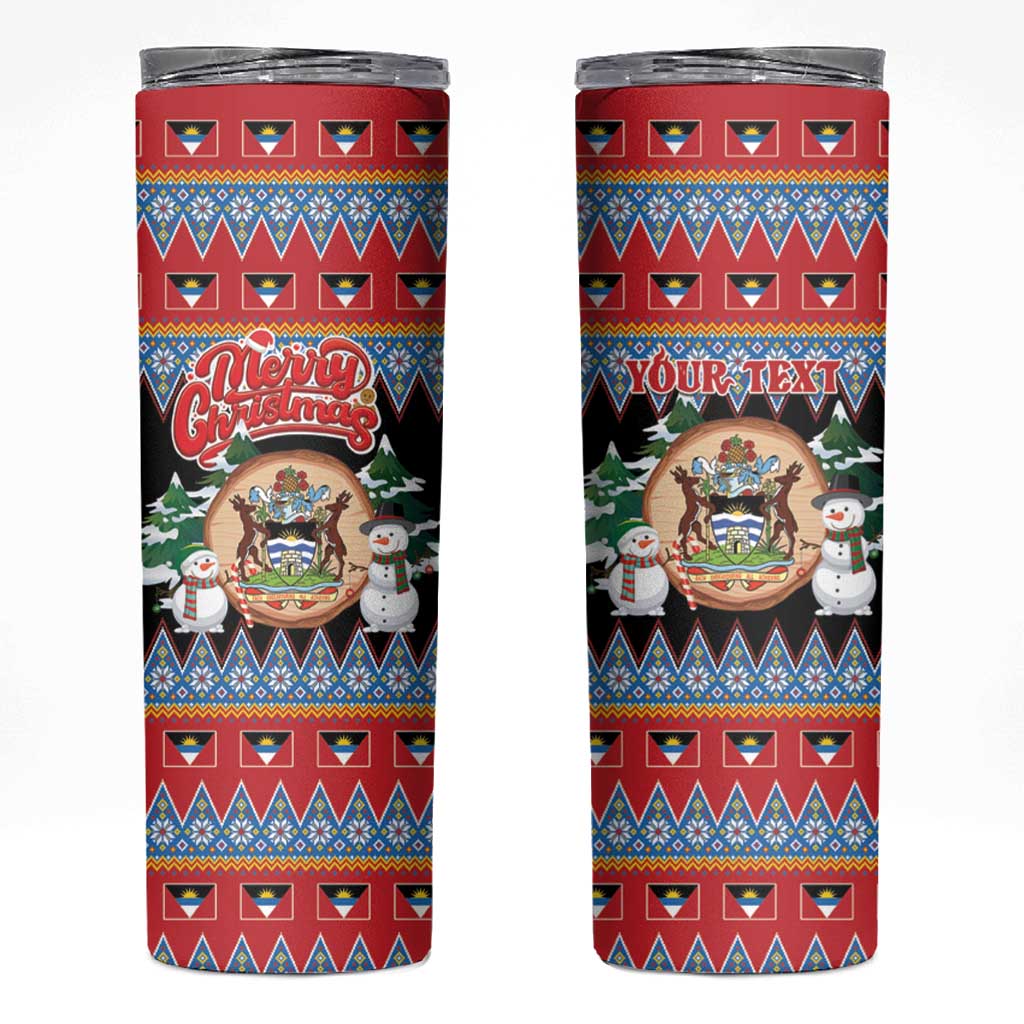 Personalized Antigua and Barbuda Christmas Skinny Tumbler Coat Of Arms With Snowman - Wonder Print Shop