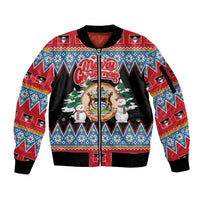 Personalized Antigua and Barbuda Christmas Sleeve Zip Bomber Jacket Coat Of Arms With Snowman - Wonder Print Shop