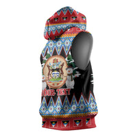 Personalized Antigua and Barbuda Christmas Sleeveless Hoodie Coat Of Arms With Snowman - Wonder Print Shop