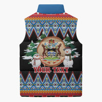 Personalized Antigua and Barbuda Christmas Sleeveless Puffer Jacket Coat Of Arms With Snowman - Wonder Print Shop