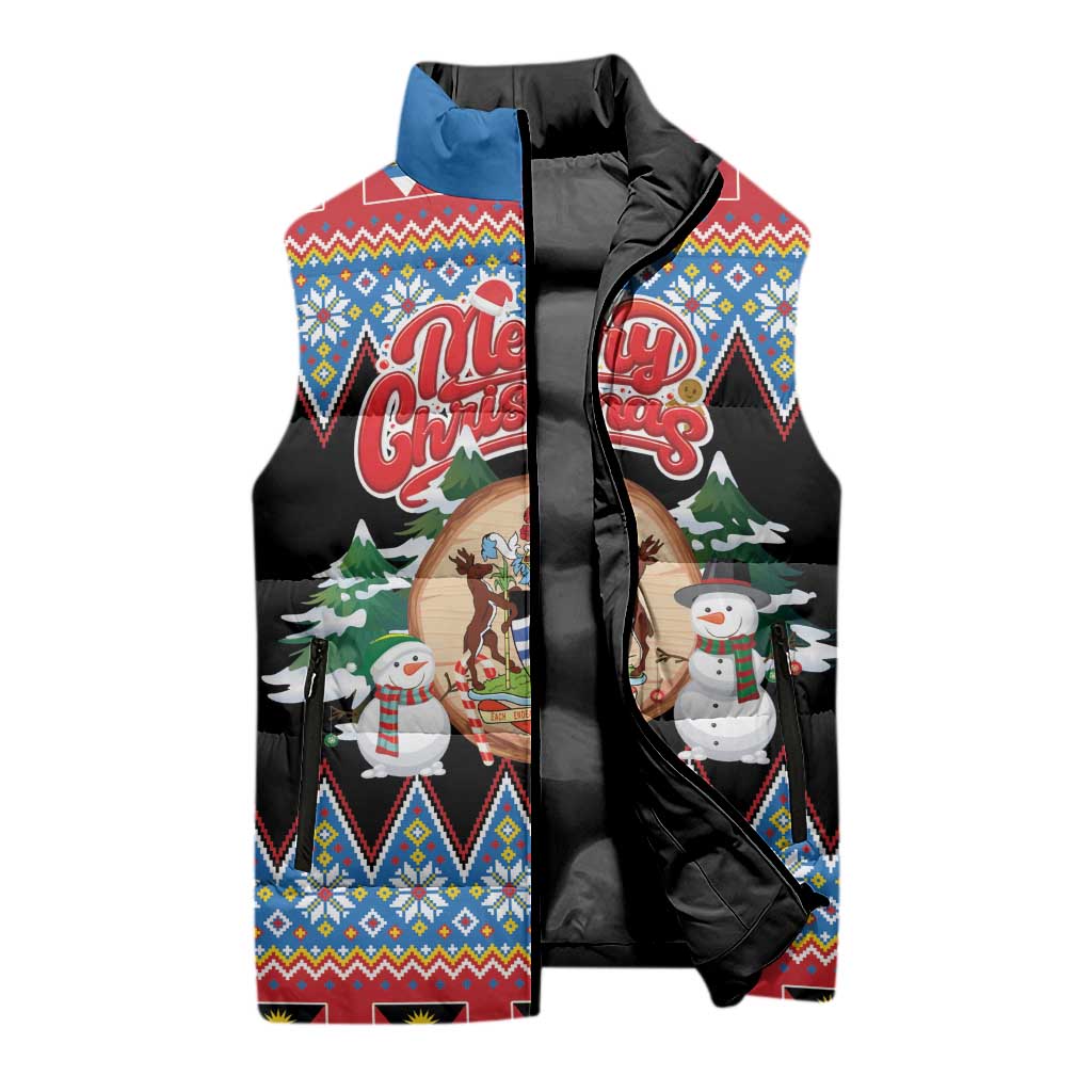 Personalized Antigua and Barbuda Christmas Sleeveless Puffer Jacket Coat Of Arms With Snowman - Wonder Print Shop