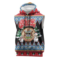 Personalized Antigua and Barbuda Christmas Sleeveless Zip Hoodie Coat Of Arms With Snowman - Wonder Print Shop