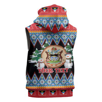 Personalized Antigua and Barbuda Christmas Sleeveless Zip Hoodie Coat Of Arms With Snowman - Wonder Print Shop