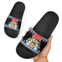 Antigua and Barbuda Christmas Slide Sandals Coat Of Arms With Snowman - Wonder Print Shop