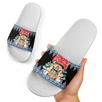 Antigua and Barbuda Christmas Slide Sandals Coat Of Arms With Snowman - Wonder Print Shop