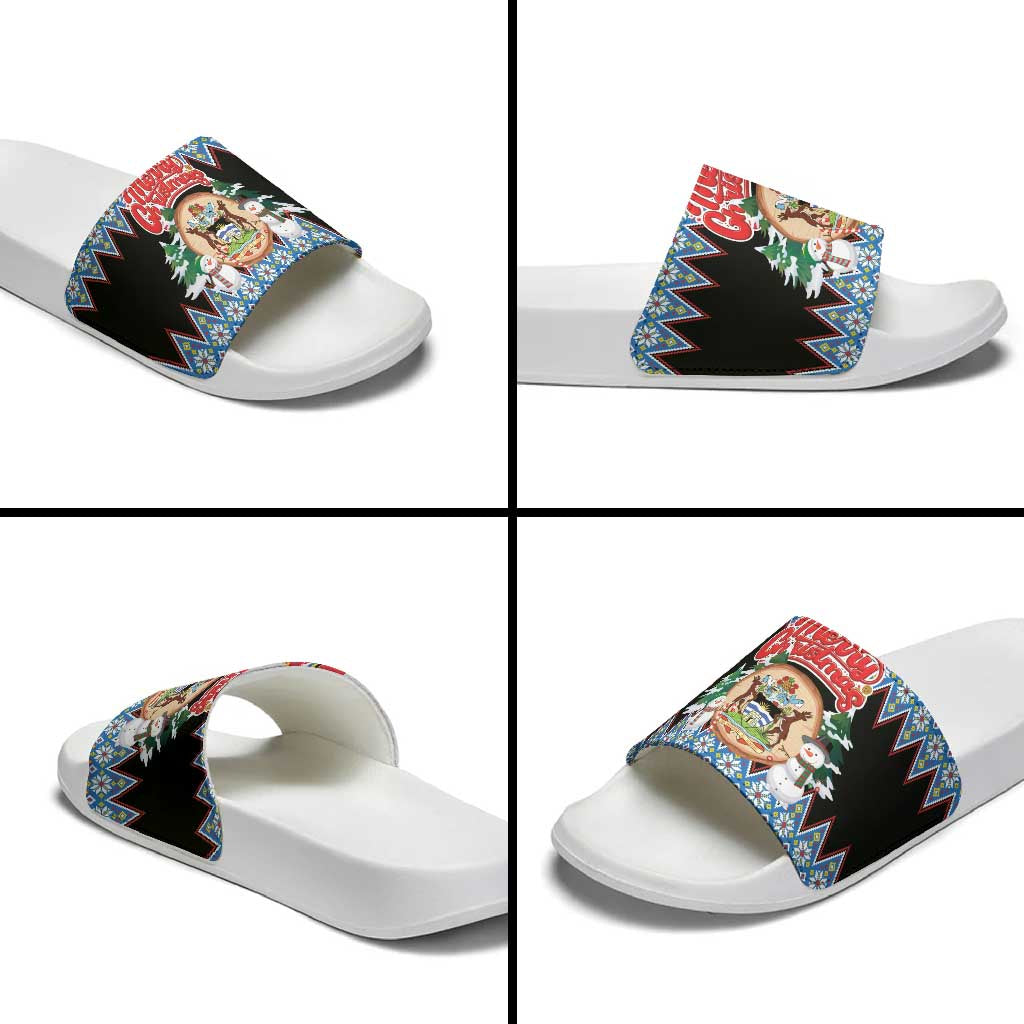 Antigua and Barbuda Christmas Slide Sandals Coat Of Arms With Snowman - Wonder Print Shop