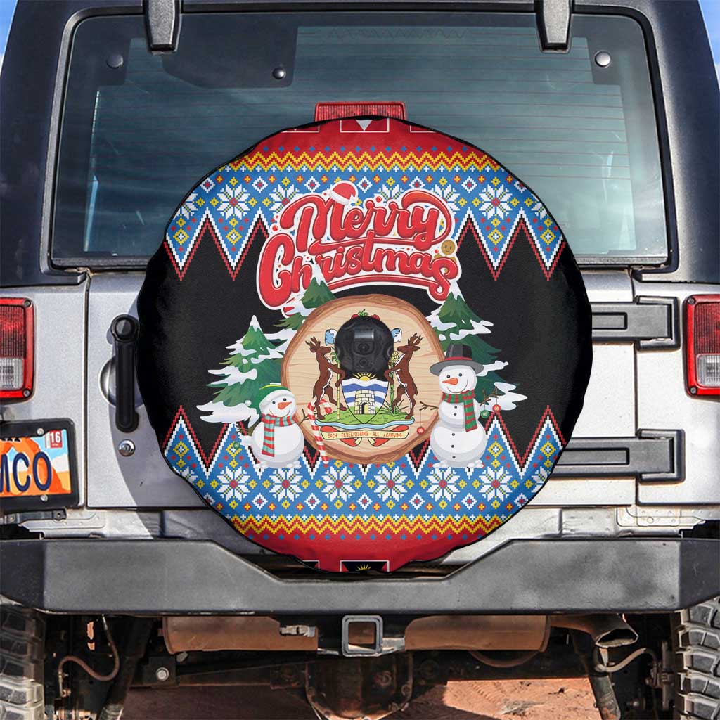 Antigua and Barbuda Christmas Spare Tire Cover Coat Of Arms With Snowman - Wonder Print Shop