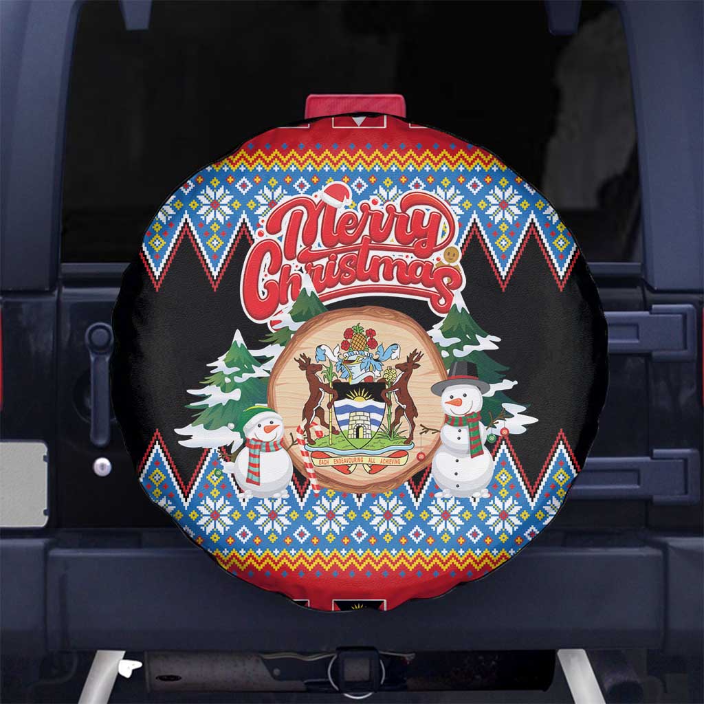 Antigua and Barbuda Christmas Spare Tire Cover Coat Of Arms With Snowman - Wonder Print Shop