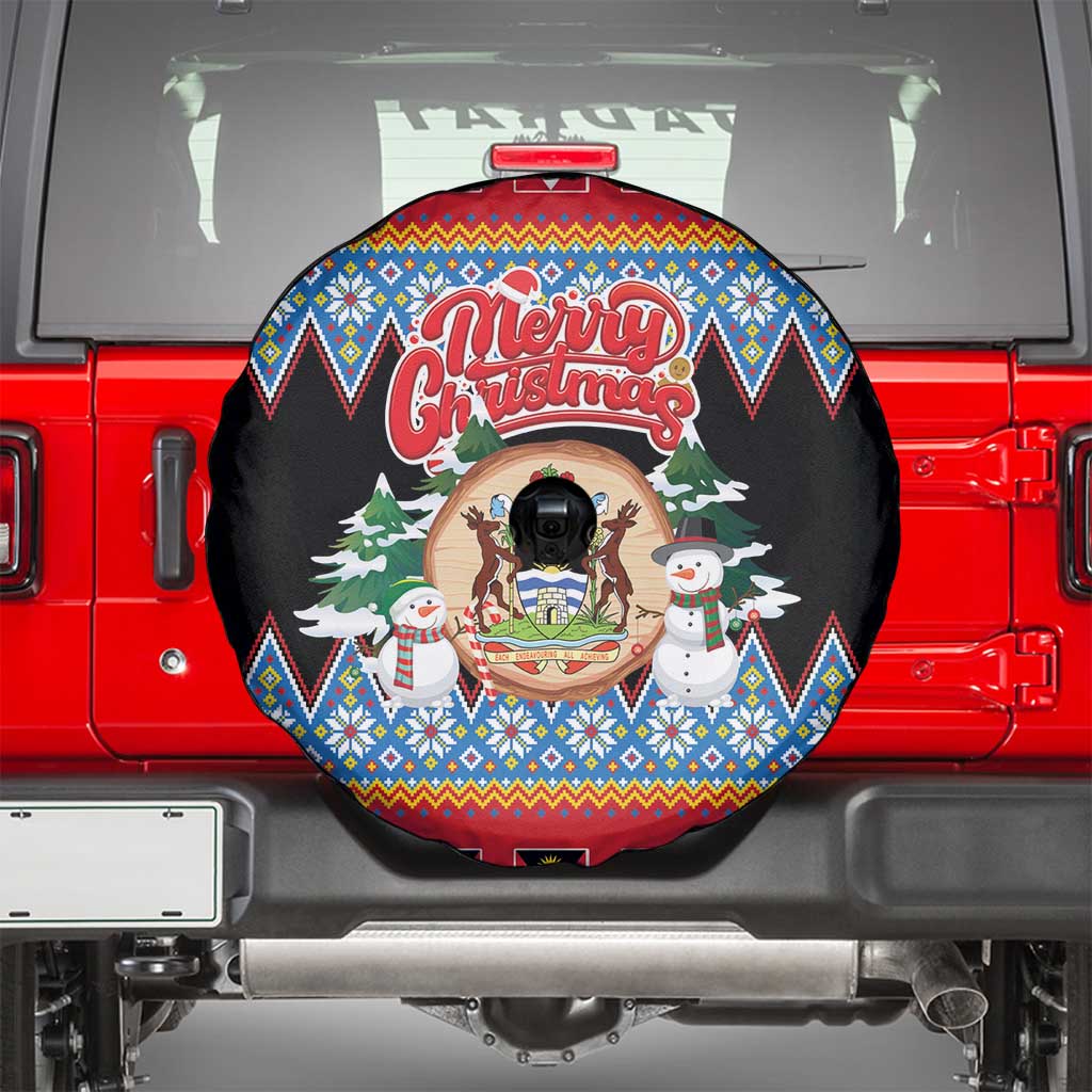 Antigua and Barbuda Christmas Spare Tire Cover Coat Of Arms With Snowman - Wonder Print Shop