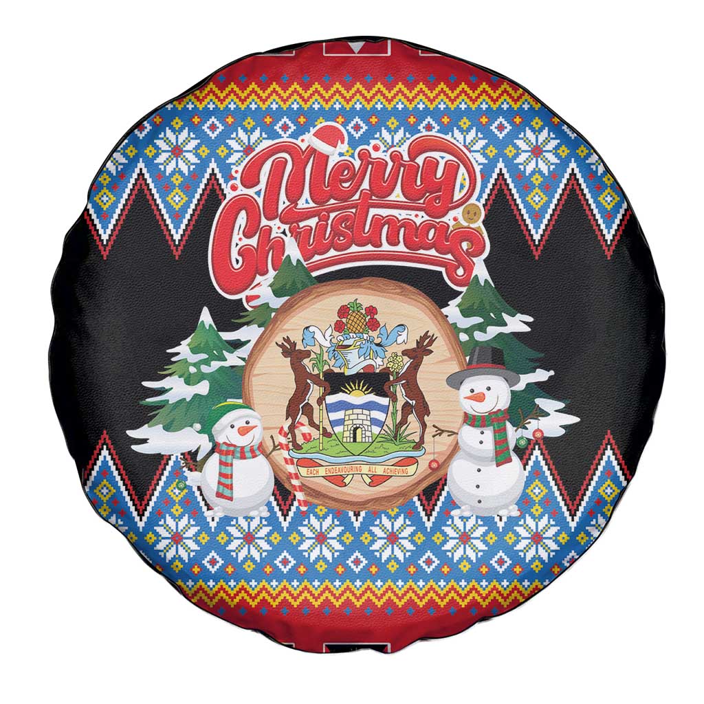Antigua and Barbuda Christmas Spare Tire Cover Coat Of Arms With Snowman - Wonder Print Shop