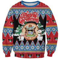 Personalized Antigua and Barbuda Christmas Sweatshirt Coat Of Arms With Snowman - Wonder Print Shop