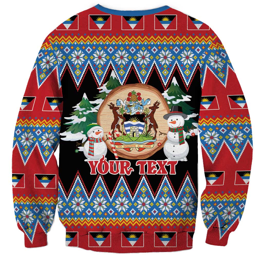 Personalized Antigua and Barbuda Christmas Sweatshirt Coat Of Arms With Snowman - Wonder Print Shop
