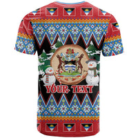 Personalized Antigua and Barbuda Christmas T Shirt Coat Of Arms With Snowman - Wonder Print Shop