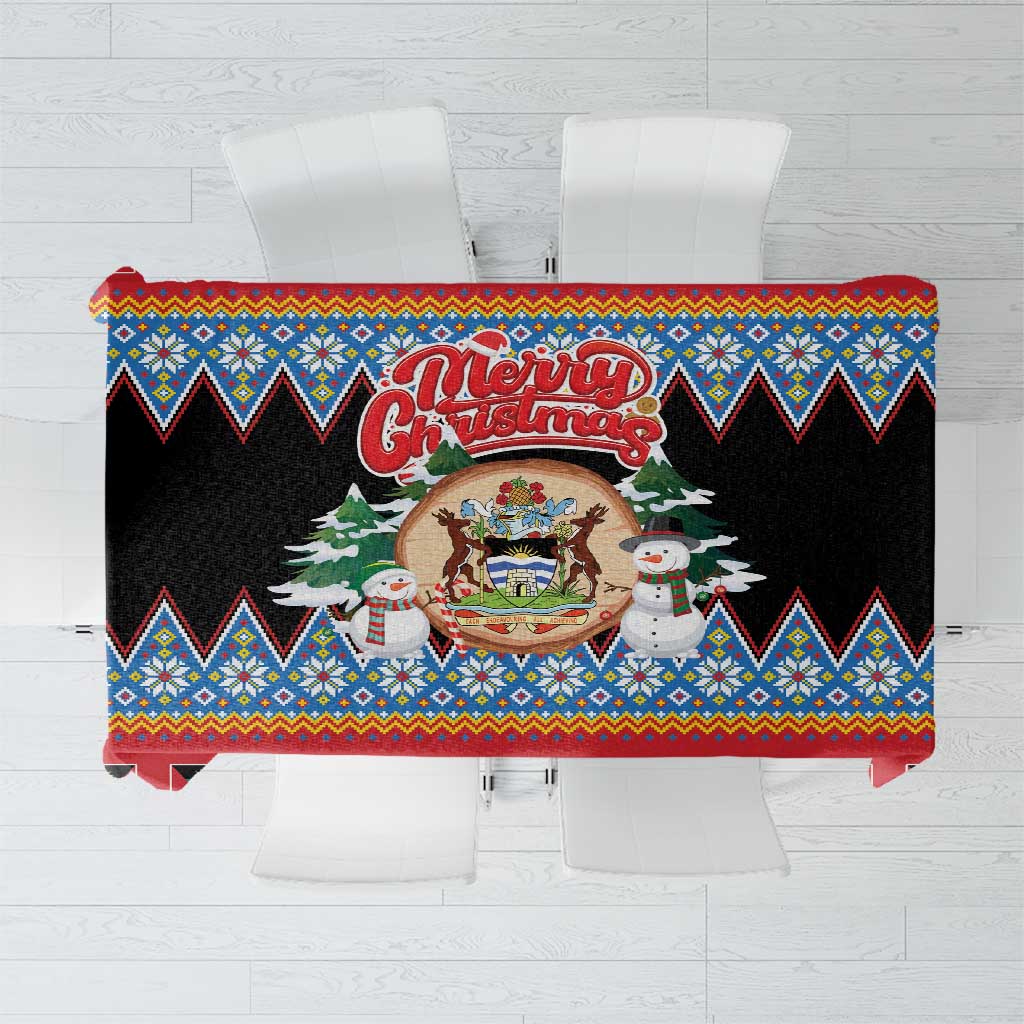Antigua and Barbuda Christmas Tablecloth Coat Of Arms With Snowman - Wonder Print Shop