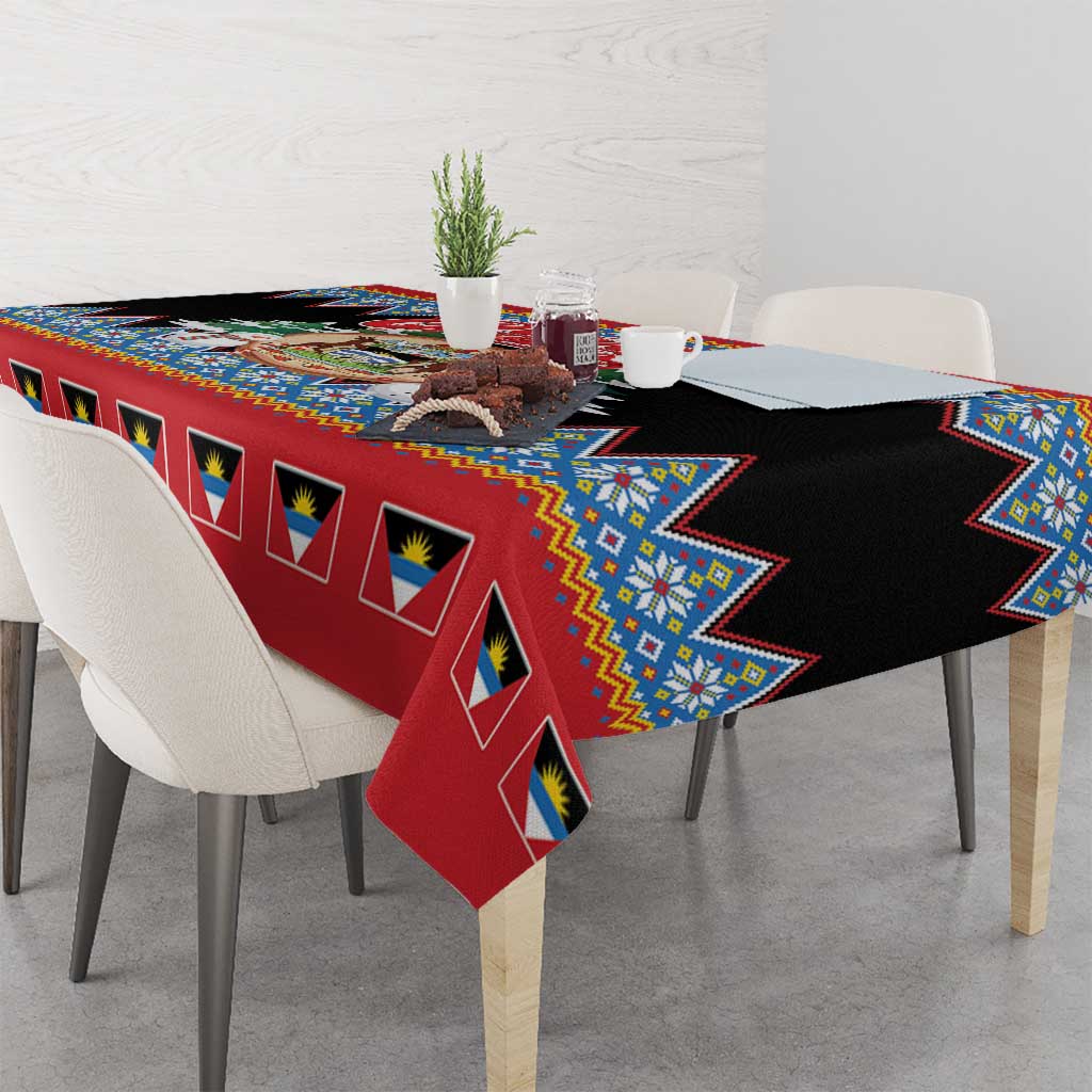 Antigua and Barbuda Christmas Tablecloth Coat Of Arms With Snowman - Wonder Print Shop