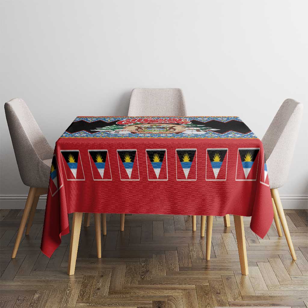 Antigua and Barbuda Christmas Tablecloth Coat Of Arms With Snowman - Wonder Print Shop