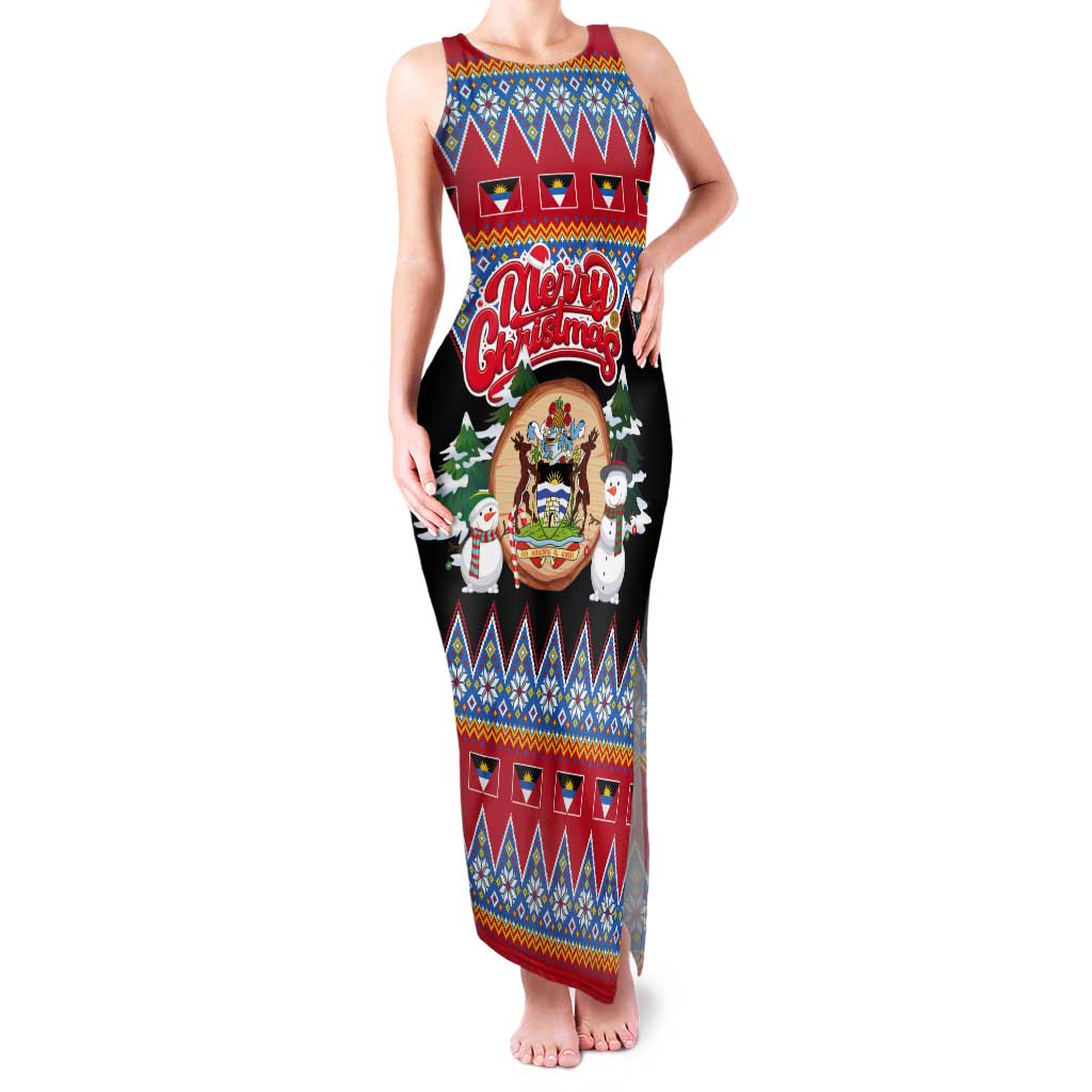 Personalized Antigua and Barbuda Christmas Tank Maxi Dress Coat Of Arms With Snowman - Wonder Print Shop