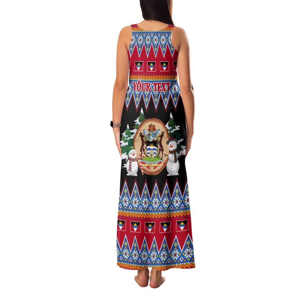 Personalized Antigua and Barbuda Christmas Tank Maxi Dress Coat Of Arms With Snowman - Wonder Print Shop