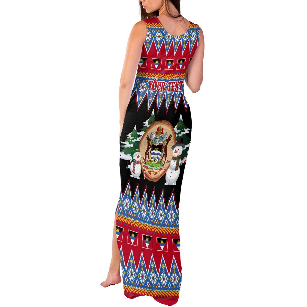Personalized Antigua and Barbuda Christmas Tank Maxi Dress Coat Of Arms With Snowman - Wonder Print Shop