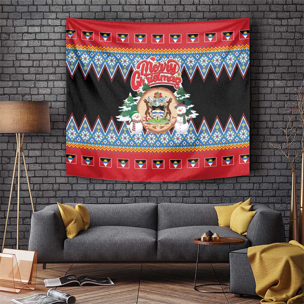 Antigua and Barbuda Christmas Tapestry Coat Of Arms With Snowman - Wonder Print Shop