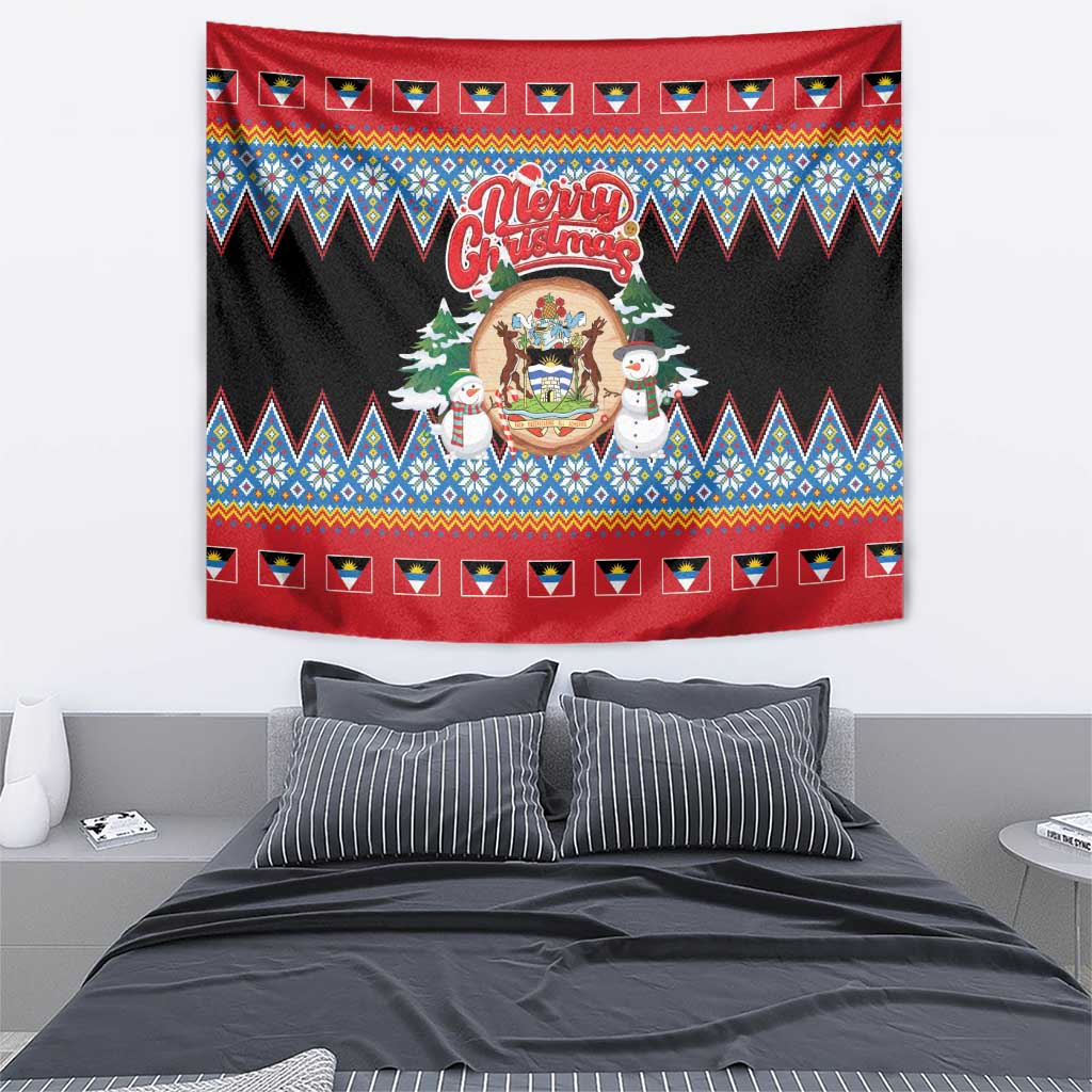 Antigua and Barbuda Christmas Tapestry Coat Of Arms With Snowman - Wonder Print Shop