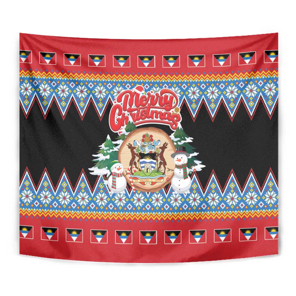 Antigua and Barbuda Christmas Tapestry Coat Of Arms With Snowman - Wonder Print Shop