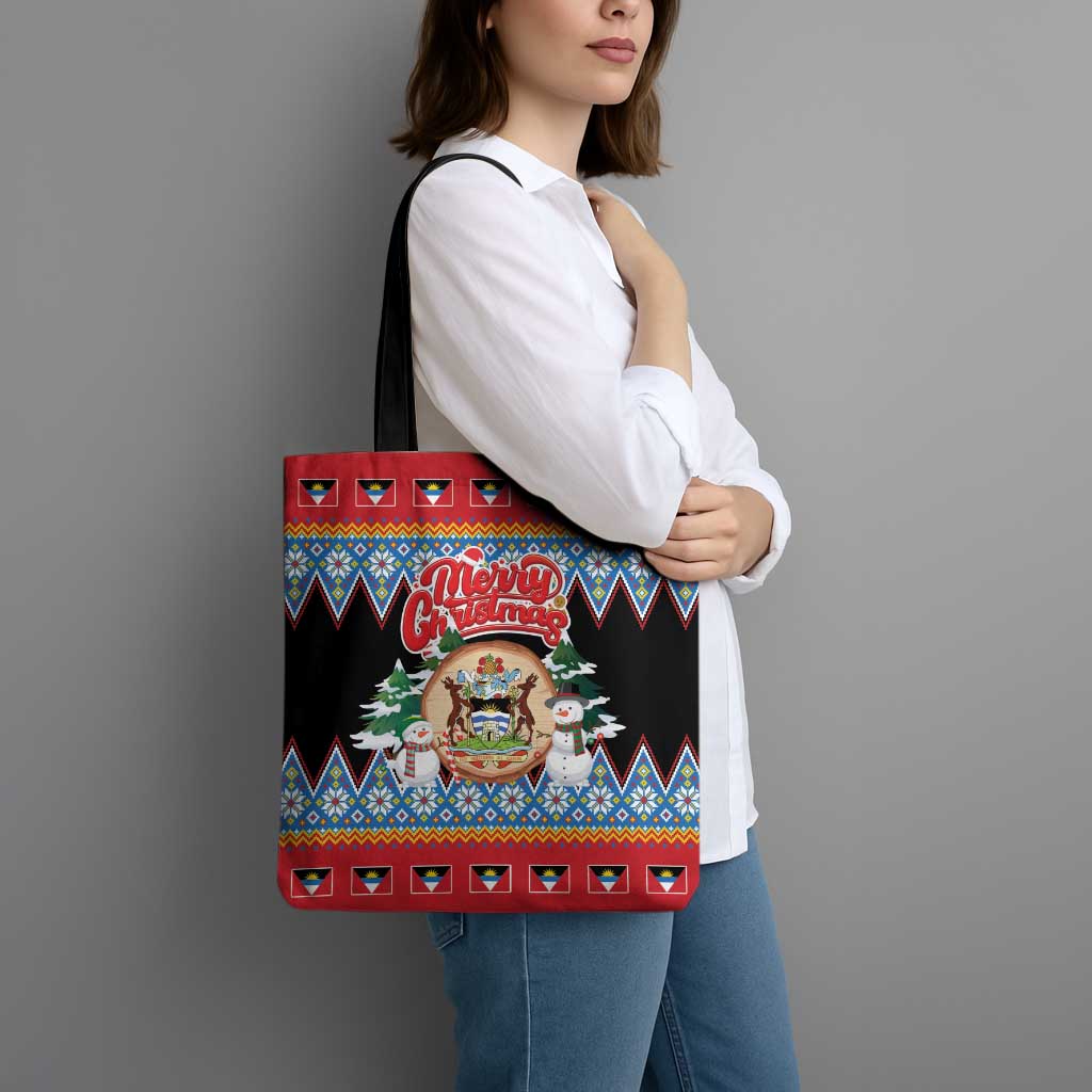 Antigua and Barbuda Christmas Tote Bag Coat Of Arms With Snowman - Wonder Print Shop