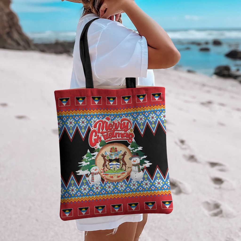 Antigua and Barbuda Christmas Tote Bag Coat Of Arms With Snowman - Wonder Print Shop