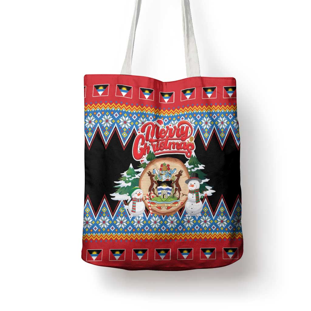 Antigua and Barbuda Christmas Tote Bag Coat Of Arms With Snowman - Wonder Print Shop