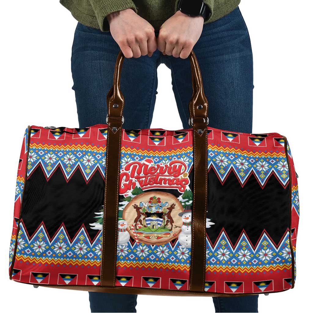 Antigua and Barbuda Christmas Travel Bag Coat Of Arms With Snowman - Wonder Print Shop
