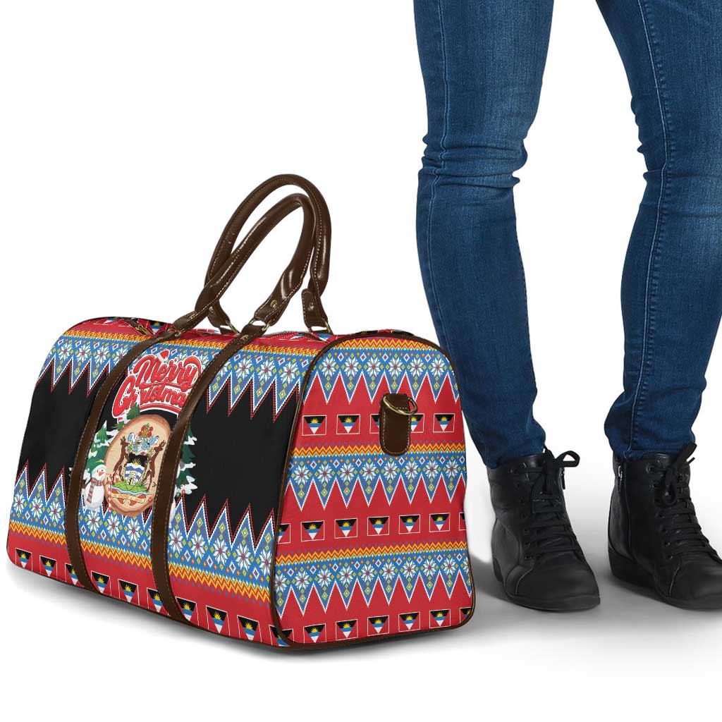 Antigua and Barbuda Christmas Travel Bag Coat Of Arms With Snowman - Wonder Print Shop