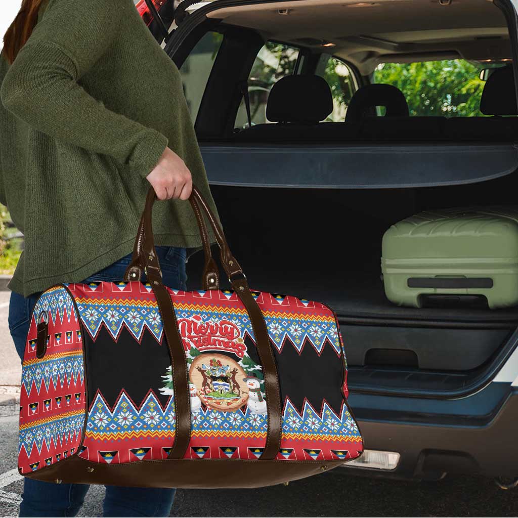 Antigua and Barbuda Christmas Travel Bag Coat Of Arms With Snowman - Wonder Print Shop