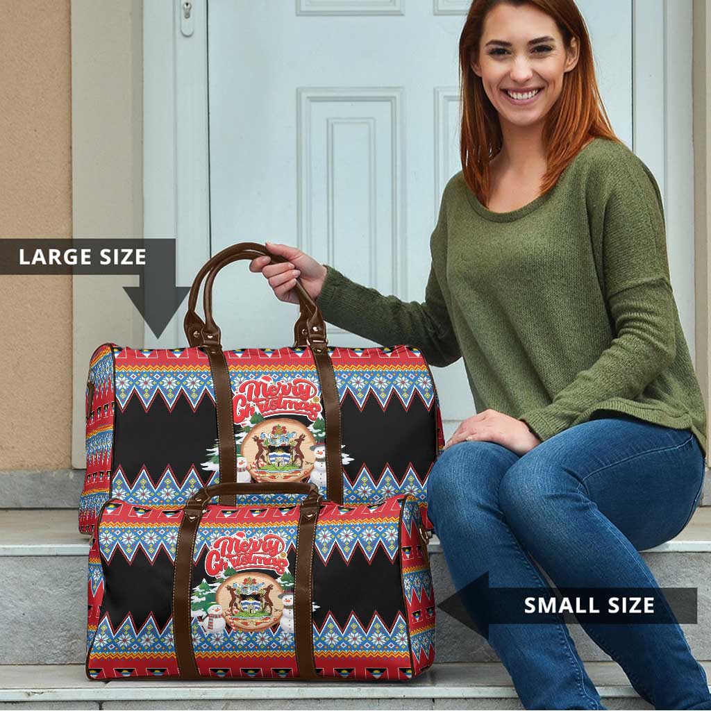 Antigua and Barbuda Christmas Travel Bag Coat Of Arms With Snowman - Wonder Print Shop