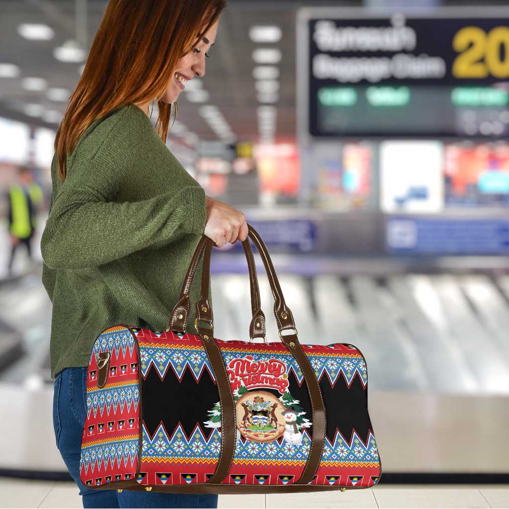 Antigua and Barbuda Christmas Travel Bag Coat Of Arms With Snowman - Wonder Print Shop