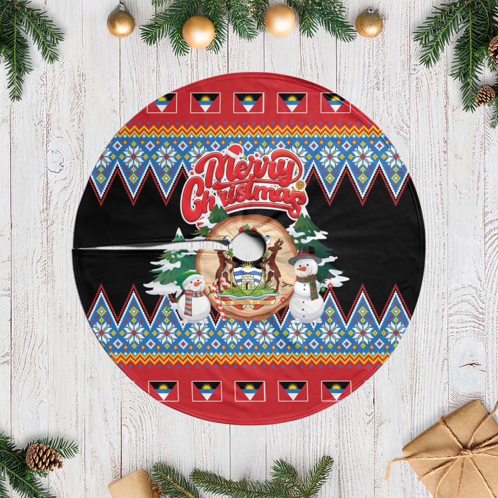 Antigua and Barbuda Christmas Tree Skirt Coat Of Arms With Snowman - Wonder Print Shop