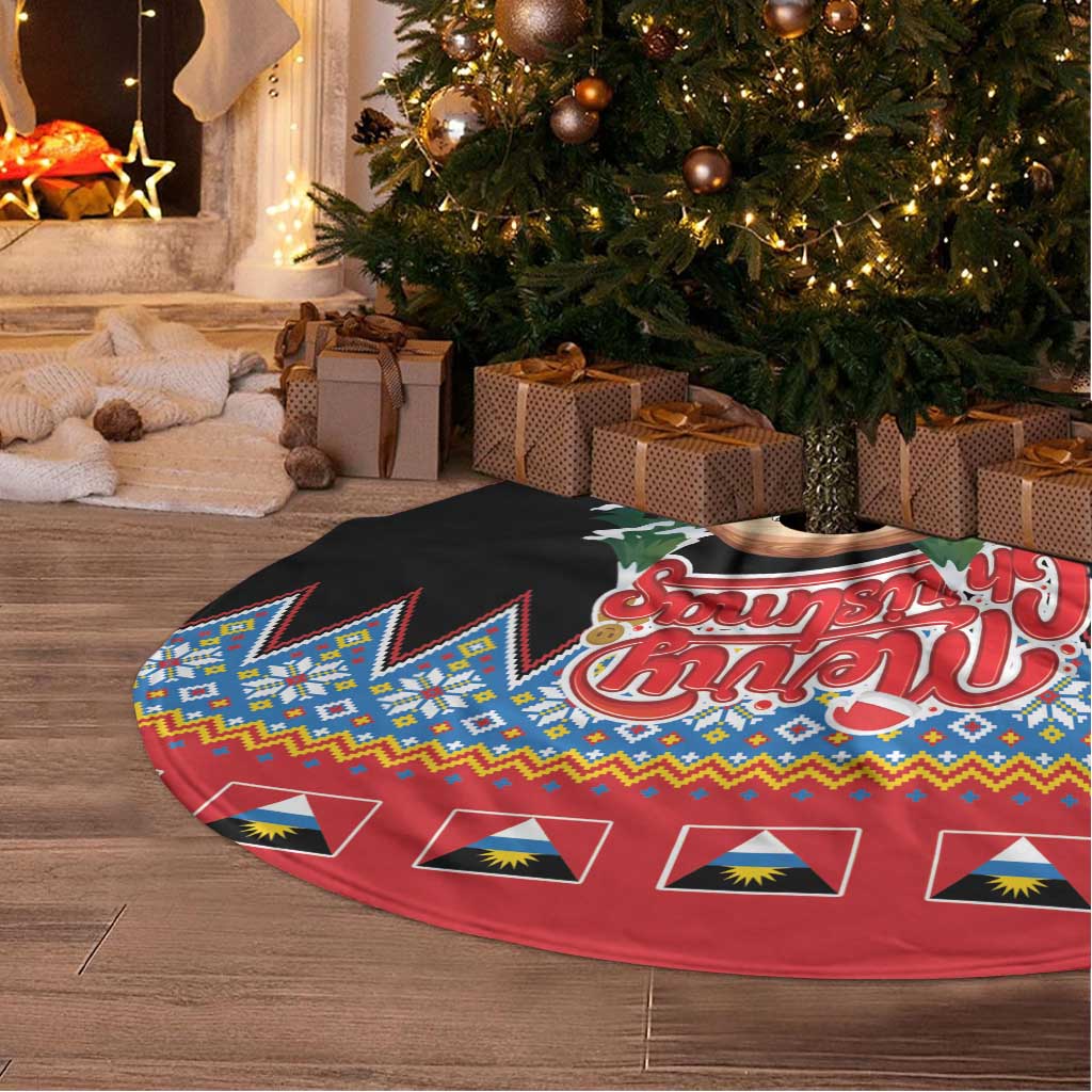 Antigua and Barbuda Christmas Tree Skirt Coat Of Arms With Snowman - Wonder Print Shop