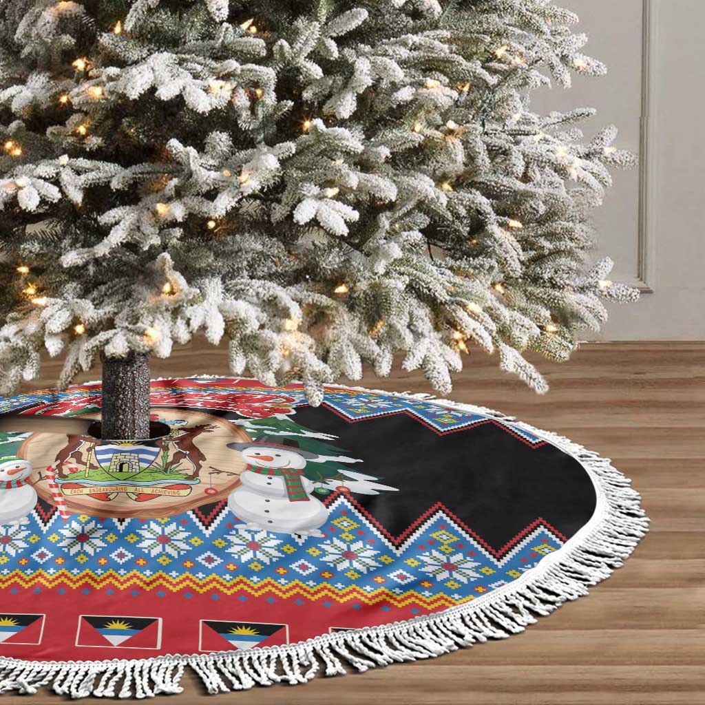 Antigua and Barbuda Christmas Tree Skirt Coat Of Arms With Snowman - Wonder Print Shop