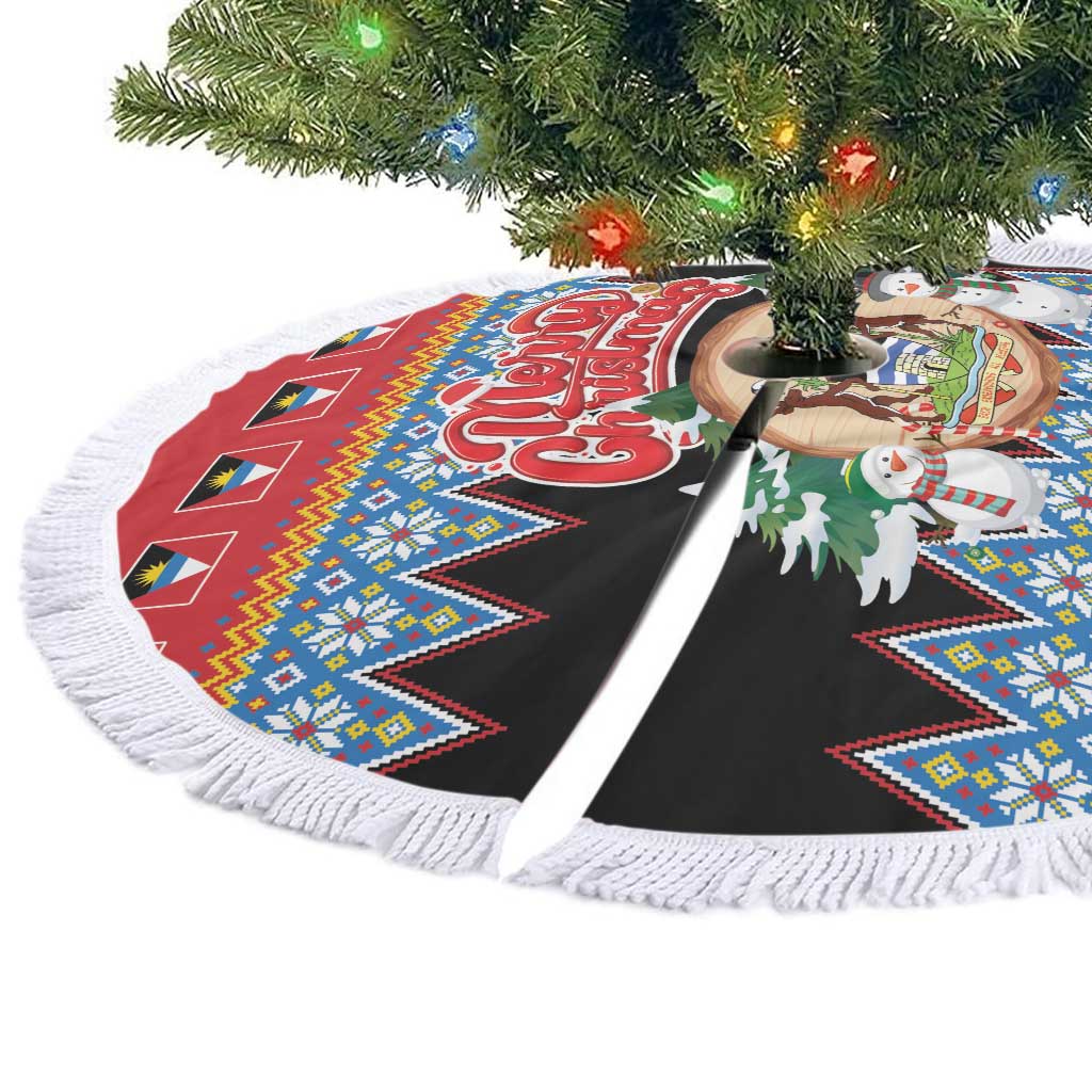 Antigua and Barbuda Christmas Tree Skirt Coat Of Arms With Snowman - Wonder Print Shop