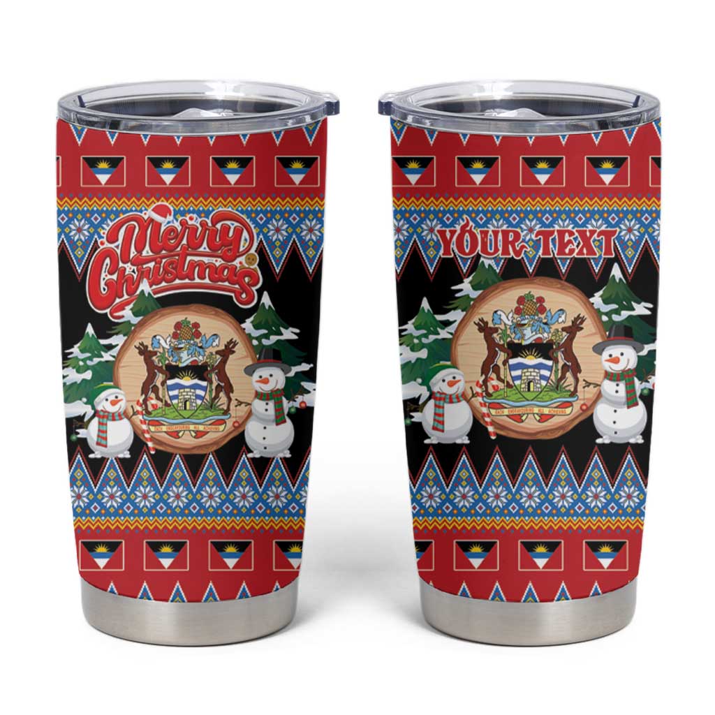 Personalized Antigua and Barbuda Christmas Tumbler Cup Coat Of Arms With Snowman - Wonder Print Shop