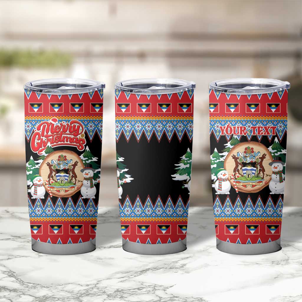 Personalized Antigua and Barbuda Christmas Tumbler Cup Coat Of Arms With Snowman - Wonder Print Shop