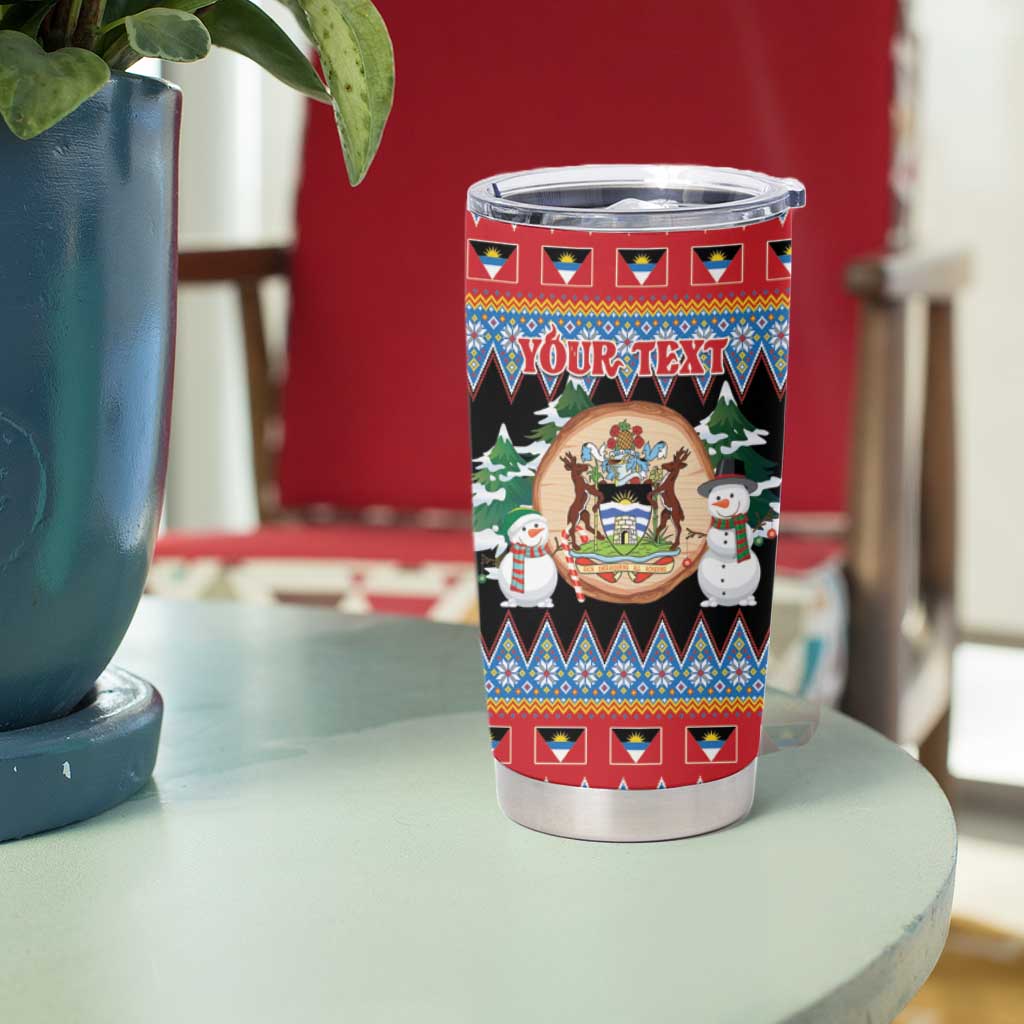 Personalized Antigua and Barbuda Christmas Tumbler Cup Coat Of Arms With Snowman - Wonder Print Shop