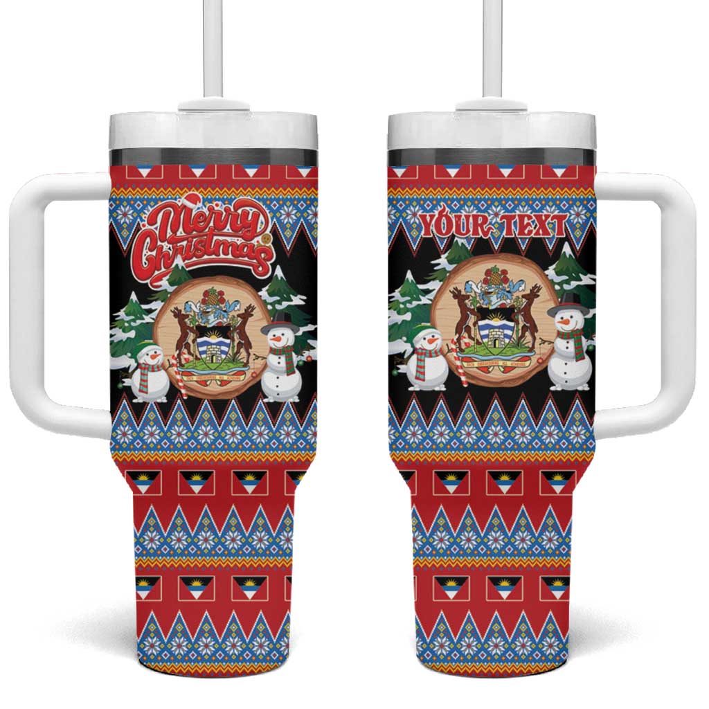 Personalized Antigua and Barbuda Christmas Tumbler With Handle Coat Of Arms With Snowman - Wonder Print Shop