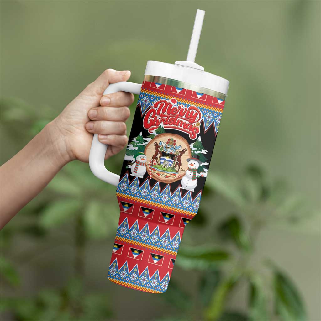 Personalized Antigua and Barbuda Christmas Tumbler With Handle Coat Of Arms With Snowman - Wonder Print Shop
