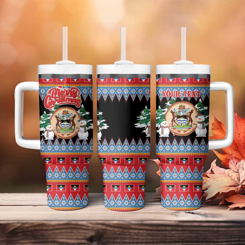 Personalized Antigua and Barbuda Christmas Tumbler With Handle Coat Of Arms With Snowman - Wonder Print Shop