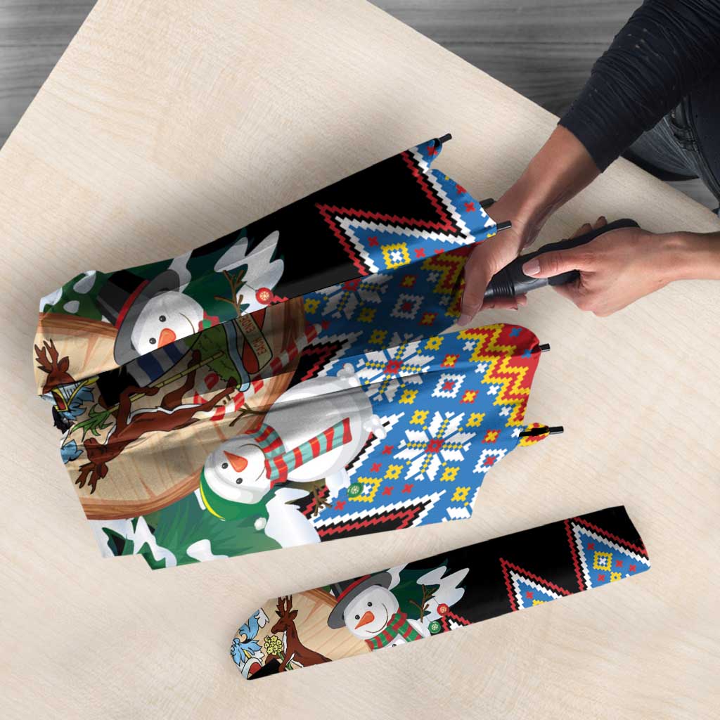 Antigua and Barbuda Christmas Umbrella Coat Of Arms With Snowman - Wonder Print Shop